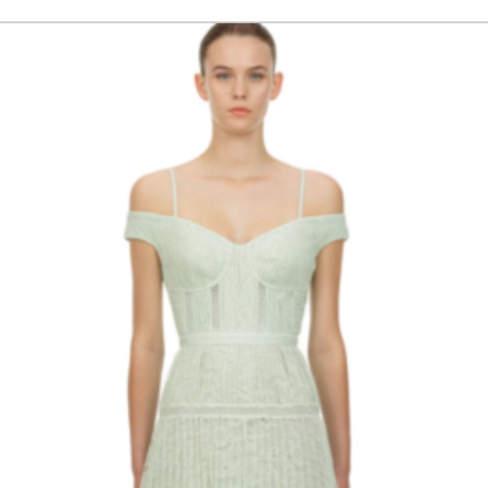 Brand New Self-Portrait MINT OFF SHOULDER LACE MIDI DRESS MINT US 4